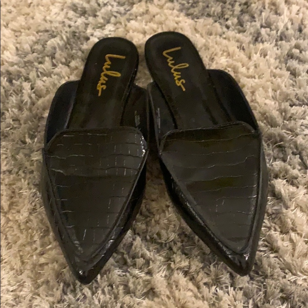 Black croc lulu slide ons